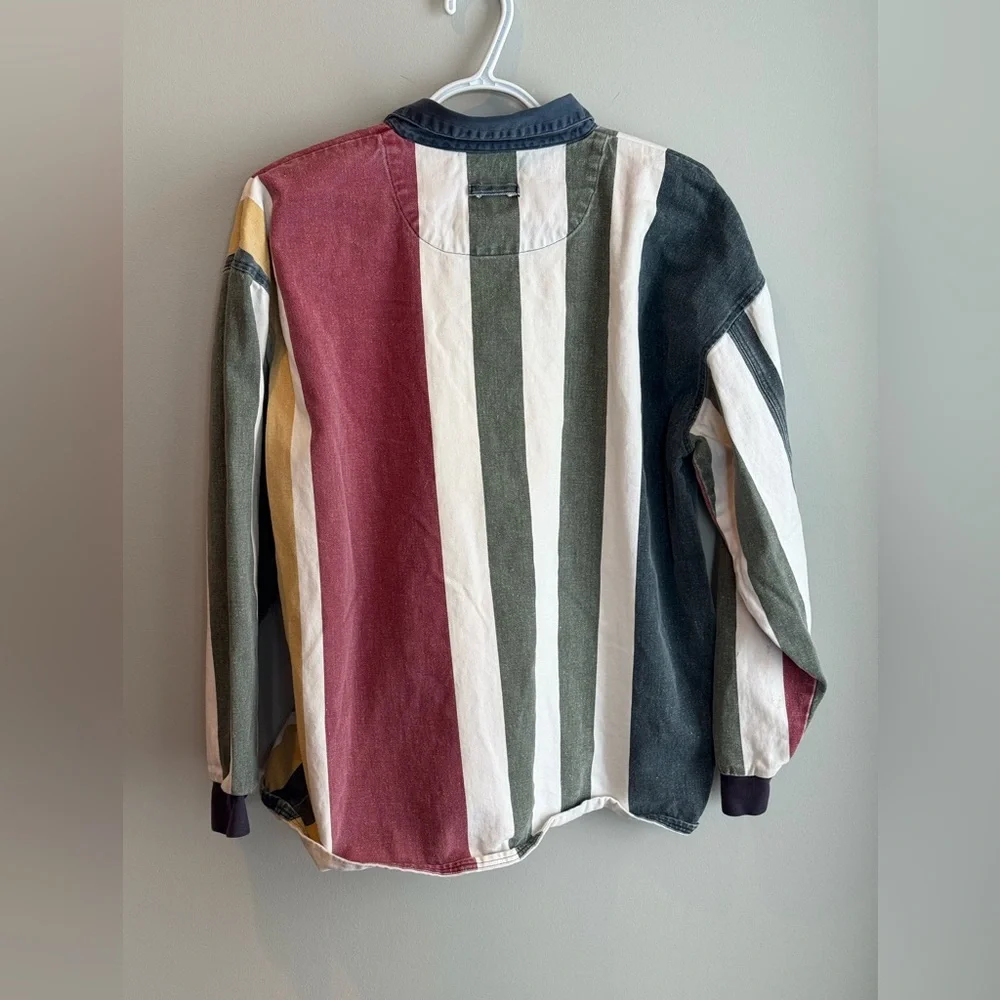 Vintage-Inspired Multi-Stripe Rugby Shirt - Burgundy, Green & White - Picture 2 of 4